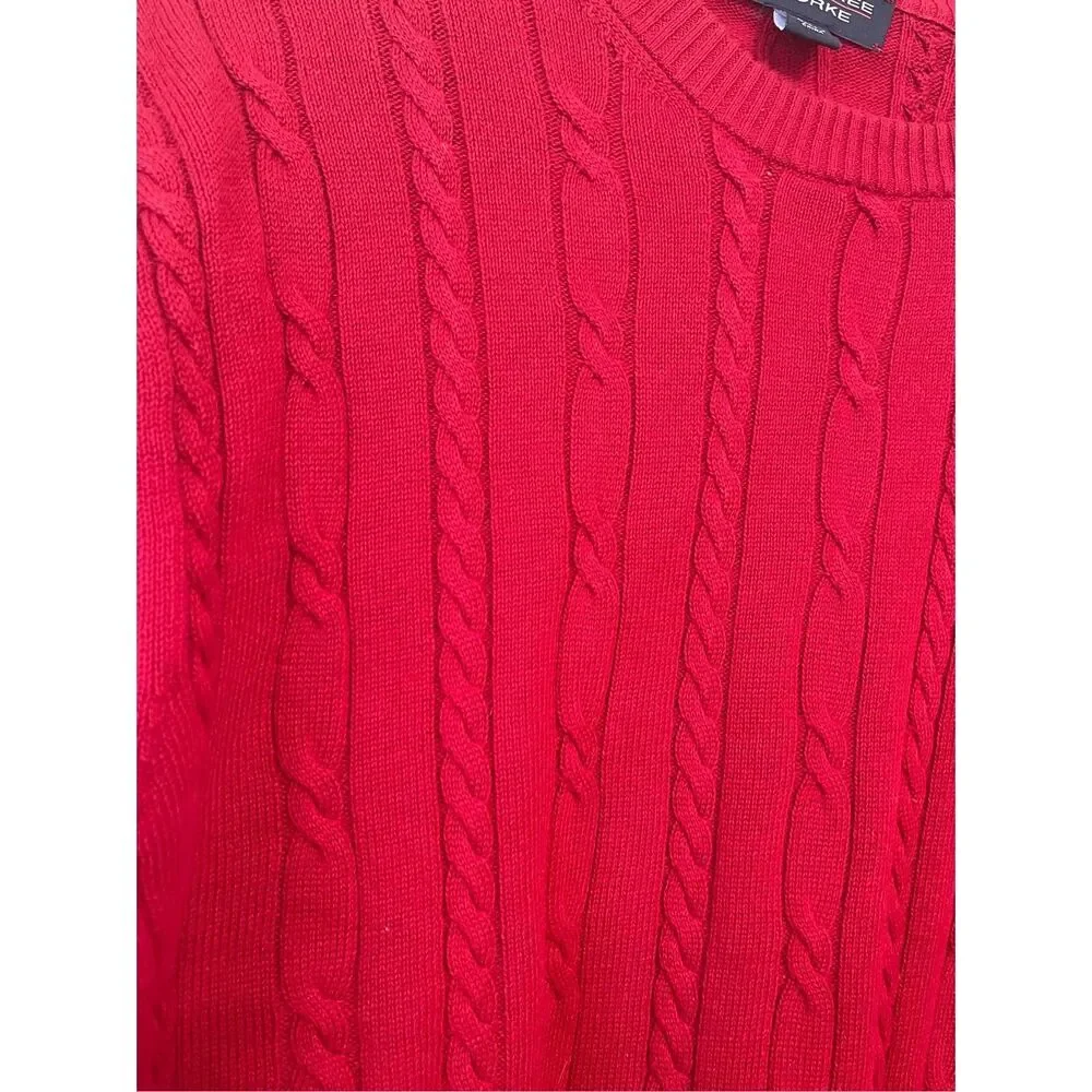 Roundtree & Yorke Mens Red Cotton Cable Knit Crewneck Sweater Extra Large XL